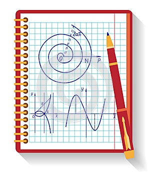 Notebook with vector mathematical function graph