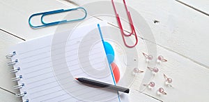 Notebook on white wooden desk