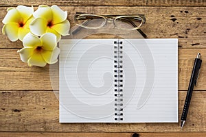 Notebook on wooden table