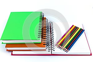 Notebooks and color pencils