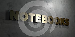 Notebooks - Gold sign mounted on glossy marble wall - 3D rendered royalty free stock illustration