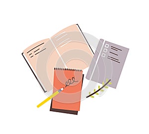 Notebooks, notepads, memo pads, planners, organizers for making writing notes and jotting isolated on white background