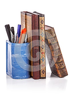 Notebooks and pencil case with clipping path
