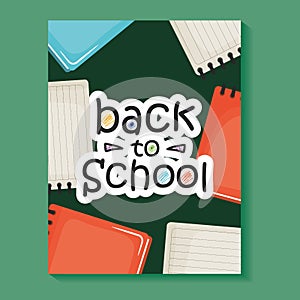 Notebooks school supplies with textbooks pattern