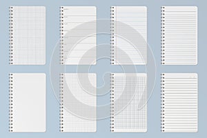 Notebooks sheets. Lined, checkered and dots pages