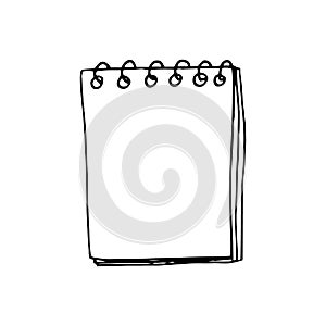 Notepad blank sheet icon, sticker. sketch hand drawn doodle style. vector, minimalism, monochrome. write, notes, stationery, blog