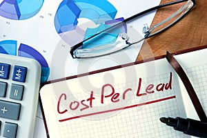 Notepad with Cost per lead CPL on office table.