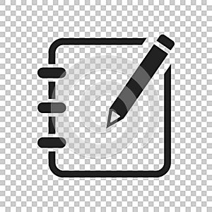 Notepad edit document with pencil icon. Vector illustration on i