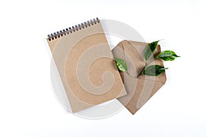 Notepad and an envelope made from recycled paper