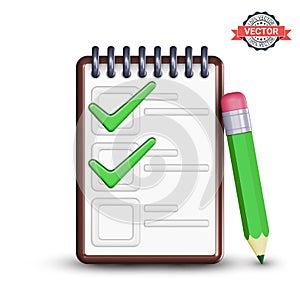 Notepad icon with checklist, green ticks and pencil