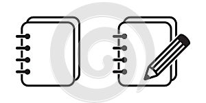 Notepad icon, Notepad with pencil icon, note book icon.
