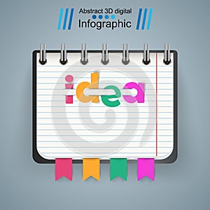 Notepad, notebok, idea icon. Abstract infographic. photo