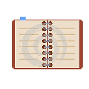 Notepad. Open notebook for writing. School book or textbook for studying.