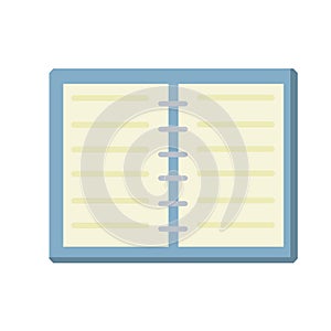 Notepad. Open notebook for writing. School book or textbook for studying.