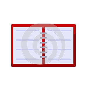 Notepad. Open notebook for writing. School book or textbook for studying.