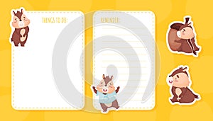 Notepad Page with Cute Chipmunk Character Vector Template