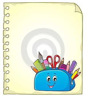 Notepad page with happy pencil case