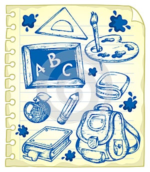 Notepad page with school drawings 1