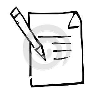 Notepad, pen drawing, black contour, vector icon, sketch