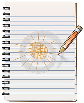 Notepad with pencil drawning the sun