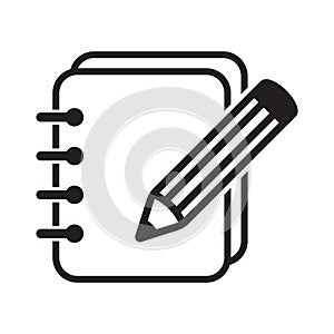 Notepad with pencil icon, note book icon.