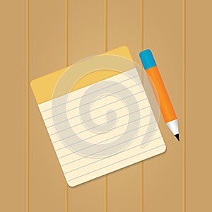 Notepad and pencil. Vector illustration decorative design