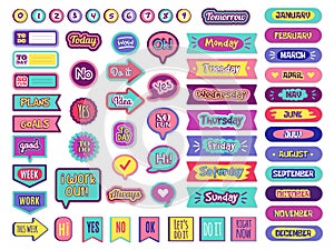 Notepad stickers. To do sticky for planner agenda status check list trendy lettering for organizer vector