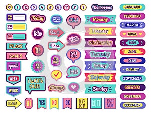 Notepad stickers. To do sticky for planner agenda status check list trendy lettering for organizer vector photo