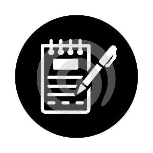 Notepad, text, message icon. Black vector sketch