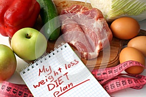 Notepad with weight loss diet plan