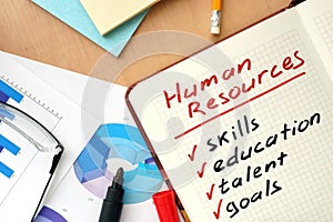 Notepad with words human resources concept