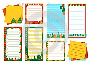 Notepaper lined grid Notepad set with Christmas tree design note paper to do list page xmas vector