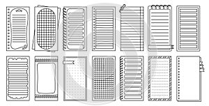 Notepaper lined or grid Notepads outline set weekly daily planner sticker template page vector