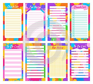 Notepaper lined or grid Notepads set with colorful splash paint weekly daily planner sticker page