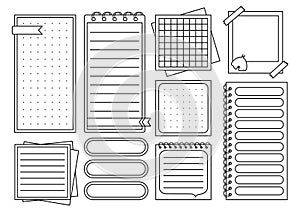 Notepaper page bookmark sticker outline set stationery elements planning daily blank planner vector
