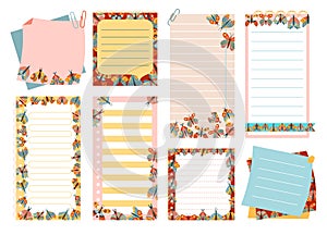 Notepaper page bookmark sticker set stationery element planning daily blank planner butterfly vector