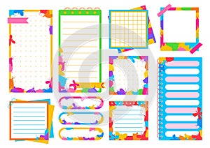 Notepaper page bookmark sticker set stationery elements planning daily blank planner butterfly vector