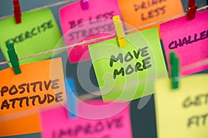 notes concept for motivation for move more to stay healthy or lose weight