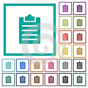 Notes flat color icons with quadrant frames