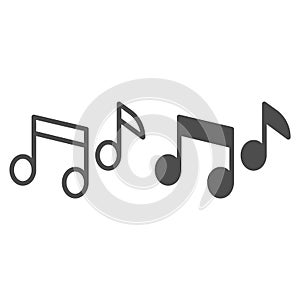 Notes line and solid icon. Multiple musical note of song melody. Festive Event and Show vector design concept, outline