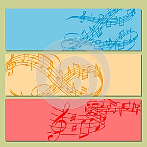 Notes music melody colorfull musician banner symbols sound melody text writting audio symphony vector illustration