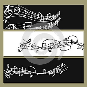 Notes music melody colorfull musician banner symbols sound melody text writting audio symphony vector illustration