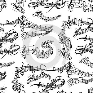 Notes music melody colorfull musician symbols sound melody seamless pattern background text writting audio symphony