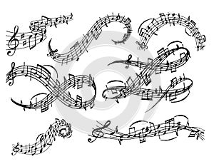 Notes music melody colorfull musician symbols sound melody text writting audio symphony vector illustration