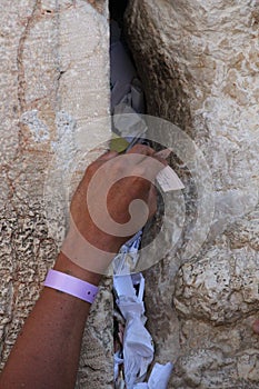Notes to God at the Kotel Wailing Western Wall in Jerusalem, Israel.