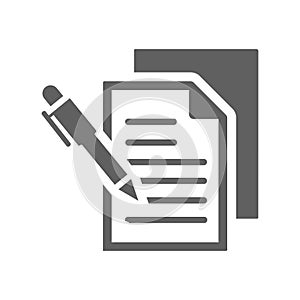 Notes, writing, document icon. Gray vector design