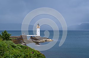 Nothern sea at cloudy weather and Tobermory Lighthouse