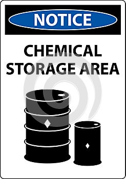 Notice Chemical Storage Area Sign On White Background