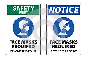 Notice face masks required sign vector face covering sign photo