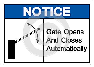 Notice Gate Opens and Closes Automatically Symbol Sign, Vector Illustration, Isolate On White Background Label. EPS10